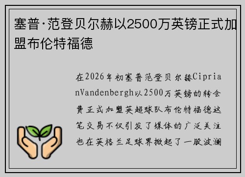 塞普·范登贝尔赫以2500万英镑正式加盟布伦特福德 塞普·范登贝尔赫以2500万英镑正式加盟布伦特福德